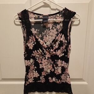 Y2K J.T.B.Floral Sleeveless Top - Black and Pink Size M